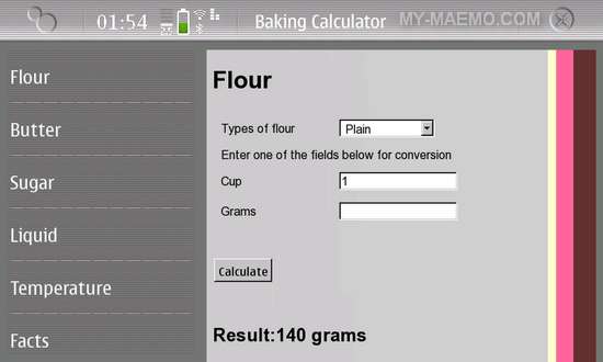 Baking Calculator for Nokia N900 / Maemo 5