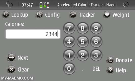Accelerated Calorie Tracker for Nokia N900 / Maemo 5