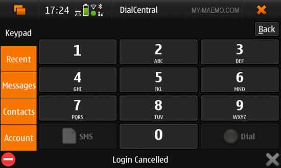 DialCentral for Nokia N900 / Maemo 5
