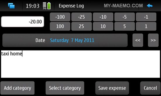 Expense Log for Nokia N900 / Maemo 5