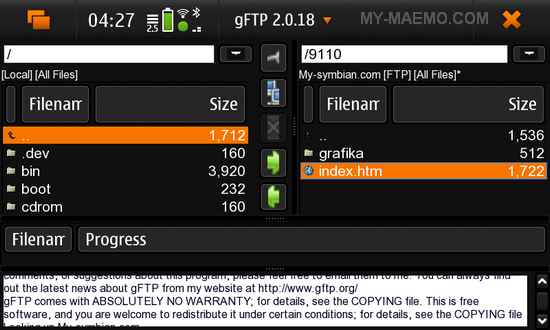 gFTP for Nokia N900 / Maemo 5