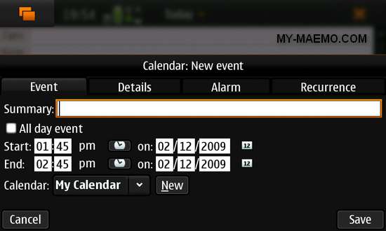 GPE Calendar for Nokia N900 / Maemo 5