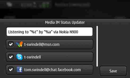 Media IM Status Updater for Nokia N900 / Maemo 5