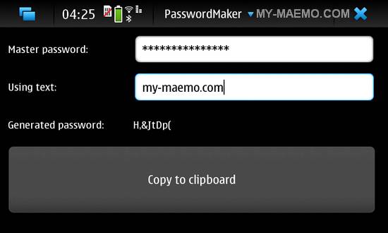 Passwordmaker for Nokia N900 / Maemo 5