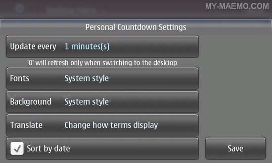 Personal Countdown for Nokia N900 / Maemo 5