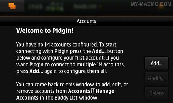 Pidgin Internet Messenger for Nokia N900 / Maemo 5