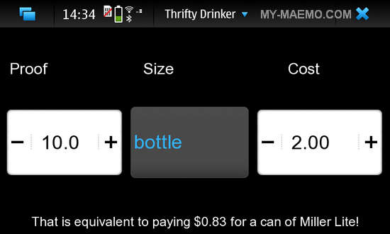 Thrifty Drinker for Nokia N900 / Maemo 5