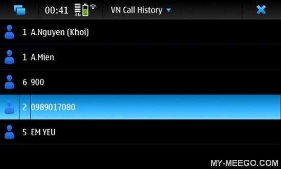 VN Call History for Nokia N900 / Maemo 5