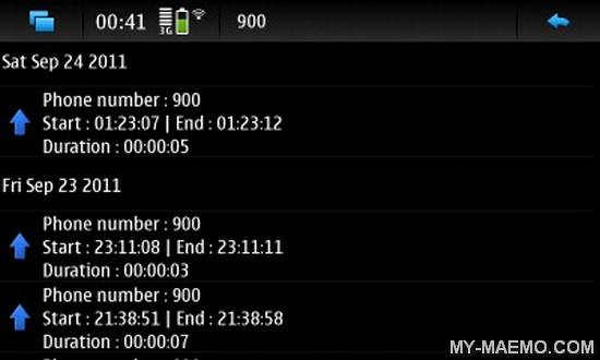VN Call History for Nokia N900 / Maemo 5